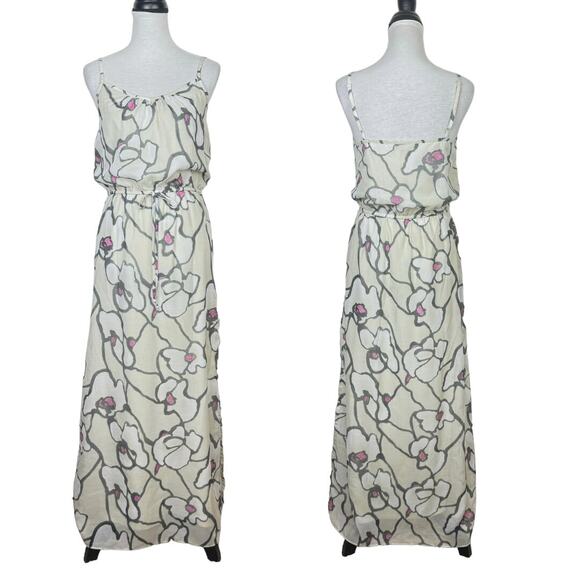 LOFT Dresses & Skirts - LOFT Gray Beige Neutral Floral Spaghetti Strap Cinch Waist Casual Maxi Dress